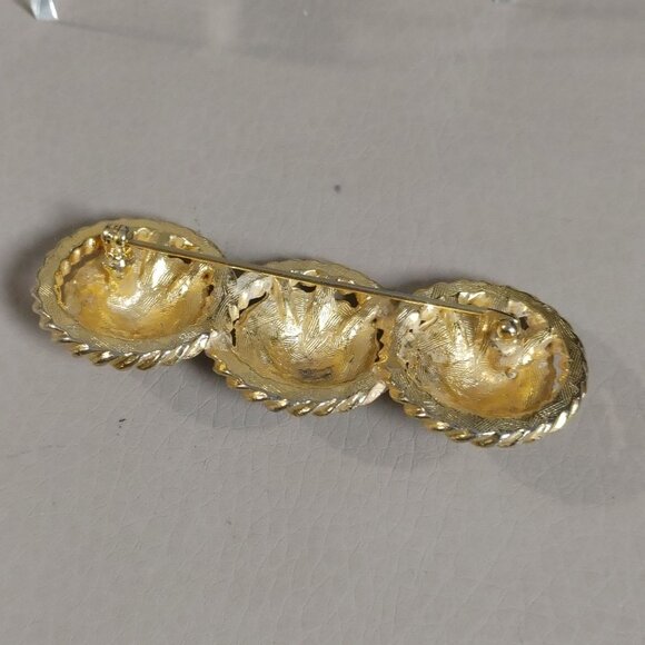 Lion Head Bar Brooch Pin Vintage 1980s Gold Tone Rope Detail 3 Inches Bold - Picture 6 of 10